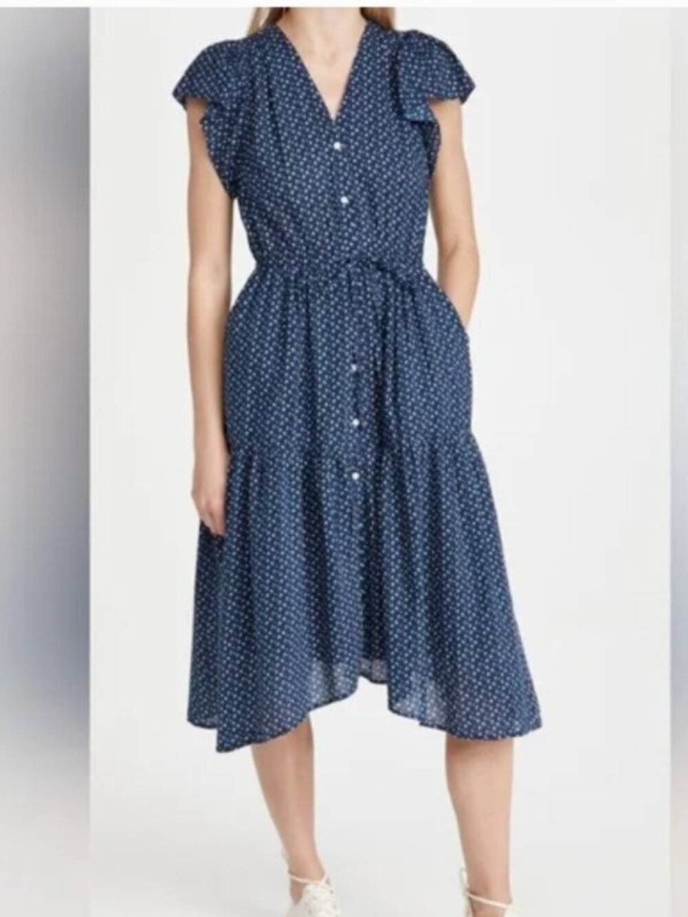 TROVATA Birds of Paradis Kristi Midi Dress Navy Floral Print Size XS